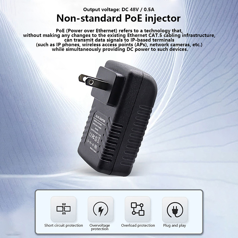 48V 0.5A POE Power Module, Non-standard POE Adapter, US/UK/EU Plug Available