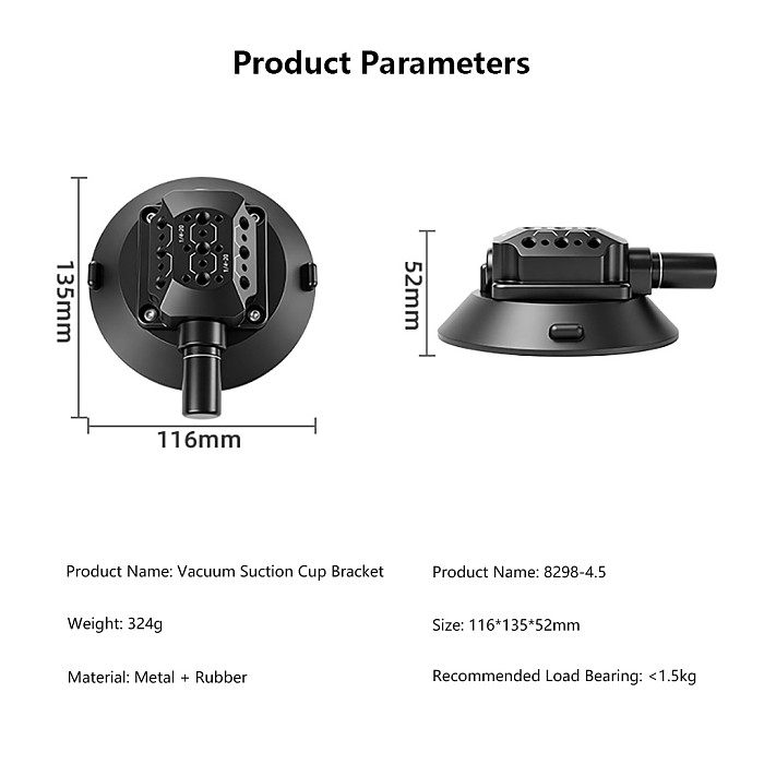 4.5/6 Inch Air Pump Vacuum Suction Cup Mount, Flexible Arm Base for Smartphone, DSLR and Action Camera
