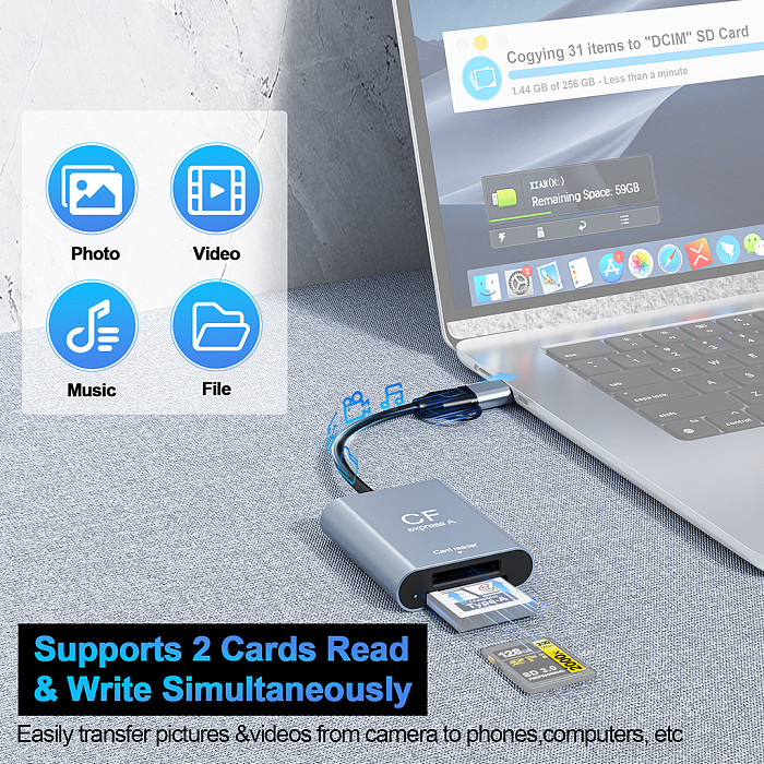 10Gbps High Speed 2-in-1 Card Reader, Compatible with CFexpress Type-A and SD 3.0 Camera Memory Cards