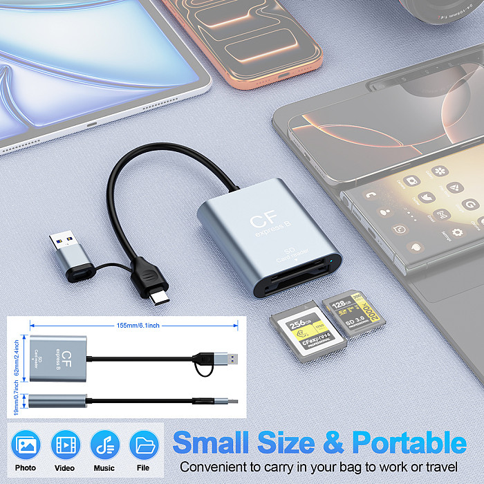 CFexpress Type-B & SD 3.0 2-in-1 Card Reader, 10Gbps High Speed Camera Memory Card Reader