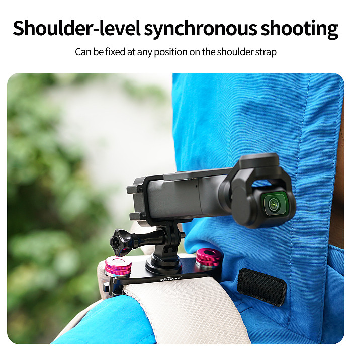 XT-XINTE Dual-Slot Expansion Frame & 3-Way Universal Shoulder Strap Clip Combo, 360° Damping Rotation Mount for DJI Osmo Pocket 3 / 4 Gimbal Camera