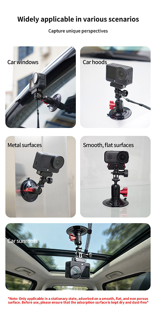 XT-XINTE Aluminum Alloy Universal Pea Clip to 3-Head Vacuum Suction Cup, Rotatable Extension Mount for Action Camera