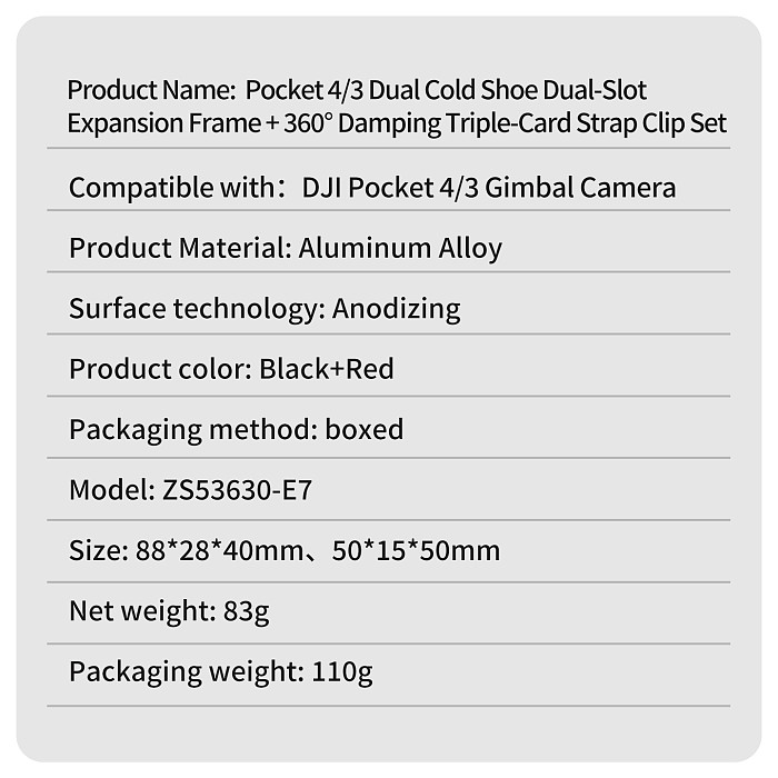 XT-XINTE Dual-Slot Expansion Frame & 3-Way Universal Shoulder Strap Clip Combo, 360° Damping Rotation Mount for DJI Osmo Pocket 3 / 4 Gimbal Camera