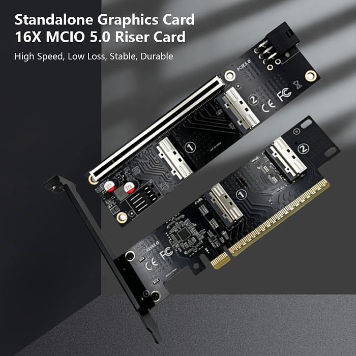 MCIO 8i PCIe 5.0 x8 Extension Cable & Bifurcation Adapter Card for Discrete GPU & Server