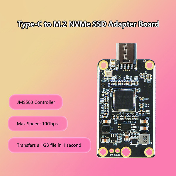 JMS583 Controller PCBA Board USB Type-C 10Gbps to M.2 NVMe SSD Adapter PCB, Portable External Solid State Drive Converter Board