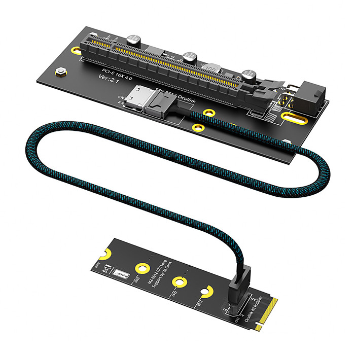 PCIe 4.0 x16 to M.2 NVMe Riser Extension Cable, Right Angle 8612, ATX 6PIN Power Supply, Compatible with 2280 Size M.2 NVMe SSD