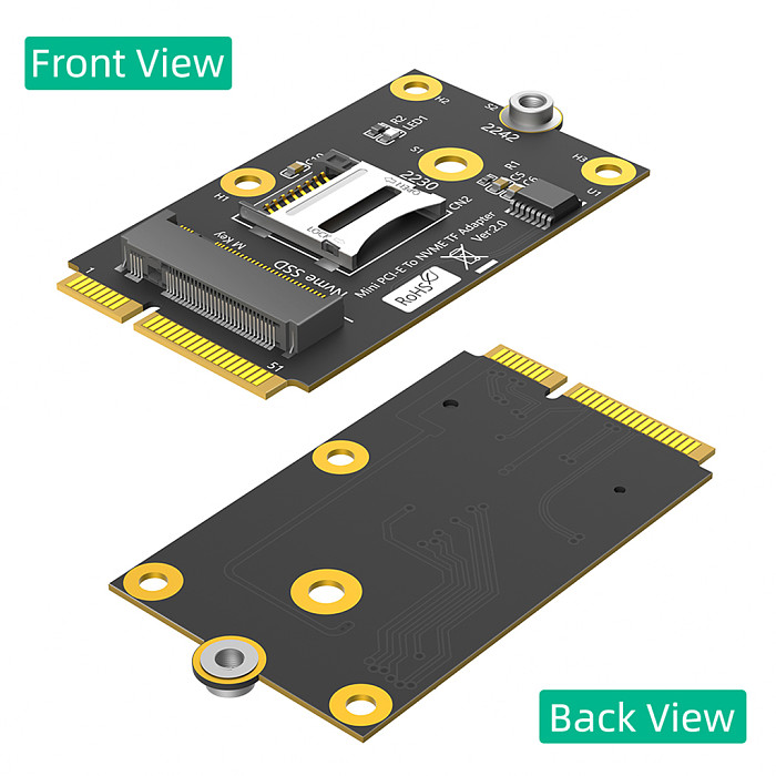 Mini PCI-E to NVMe M.2 SSD & TF Card Reader Adapter, Mini PCI Express Slot Converter