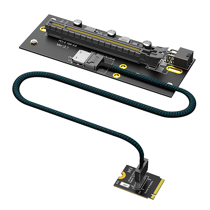 PCIe 4.0 x16 to M.2 NVMe Extension Cable with ATX 6PIN Power Supply, Right Angle 8612 M.2 Riser Cable for 2230 Size NVMe SSD