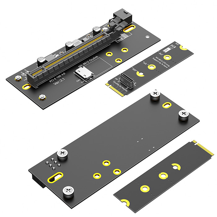 PCIe 4.0 x16 to M.2 NVMe Riser Extension Cable, Right Angle 8612, ATX 6PIN Power Supply, Compatible with 2280 Size M.2 NVMe SSD