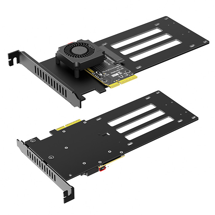 U.3 SFF-TA-1001 to PCIe 5.0 x4 NVMe SSD Adapter Card with Cooling Fan, PCI-E Gen5 X4 Converter for SSD, Desktop & Server Storage Expansion Card