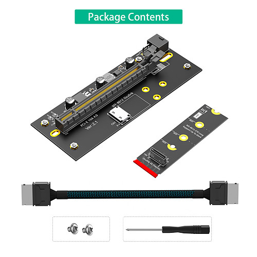PCIe 4.0 x16 to M.2 NVMe Riser Extension Cable, Right Angle 8612, ATX 6PIN Power Supply, Compatible with 2280 Size M.2 NVMe SSD