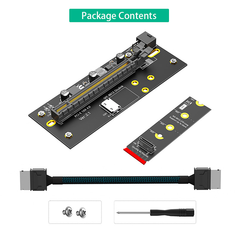 PCIe 4.0 x16 to M.2 NVMe Riser Extension Cable, Right Angle 8612, ATX 6PIN Power Supply, Compatible with 2280 Size M.2 NVMe SSD