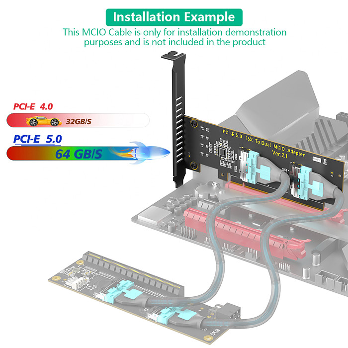 Dual MCIO to PCIe 5.0 X16 Adapter Converter Card
