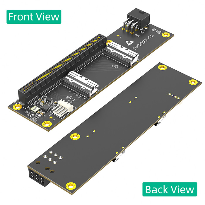 PCIe 5.0 x16 to Dual MCIO Port Adapter Card, PCI-E Gen5 X16 to Dual MCIO Connector Expansion Card for Server SSD Expansion