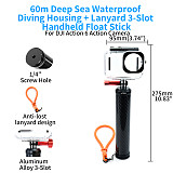 XT-XINTE Underwater Camera Protective Shell, 60m Diving Waterproof Case with 0.7m Three-Claw Extension Rod for DJI Osmo Action 6