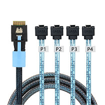 PCIe Slimline SAS SFF-8654 4i 38Pin to 4 SATA 90° Angled Cable Assembly, Polarized Anti-Misplug Server Harness