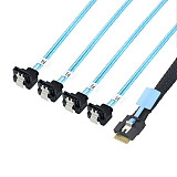 PCIe Slimline SAS SFF-8654 4i 38Pin to 4 SATA 90° Angled Cable Assembly, Polarized Anti-Misplug Server Harness