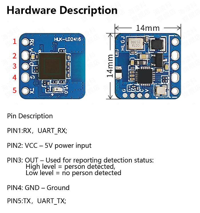 HI-LINK LD2416 24GHz Human Presence & Motion Radar Sensor Module, Built-in Bluetooth with APP Parameter Configuration