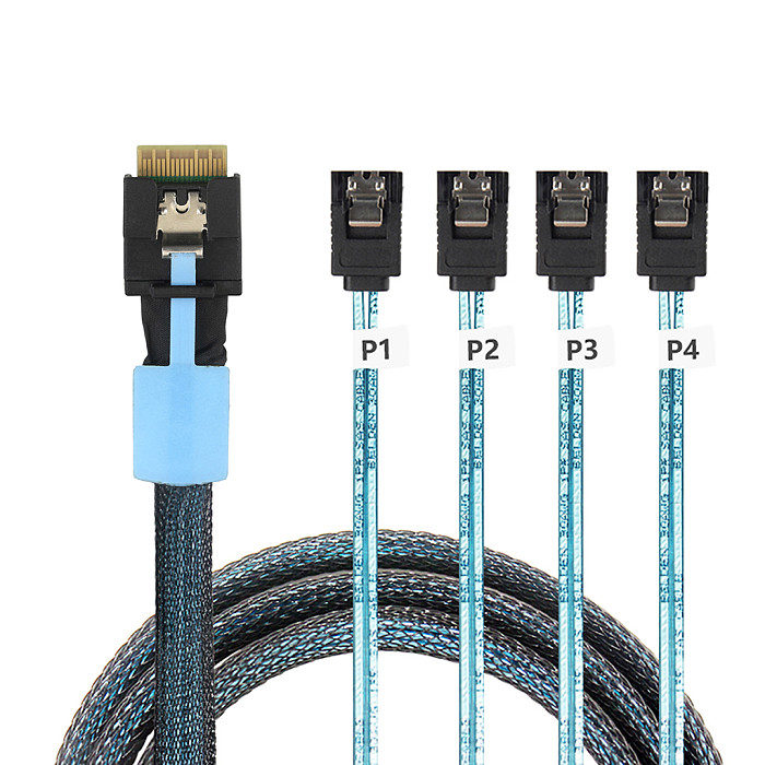 PCIe Slimline SAS SFF-8654 4i 38Pin to 4 SATA Adapter Cable Polarized Anti-Misplug Design for Server