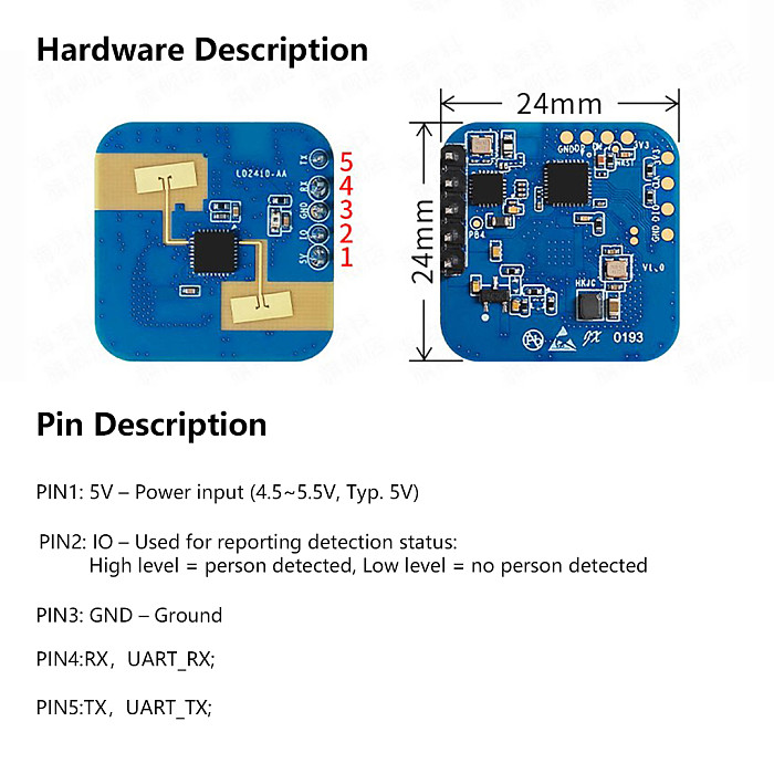 HI-LINK LD2410-AA 24GHz Human Presence Radar Sensor Module, Smart Induction Switch with Bluetooth