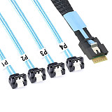 PCIe Slimline SAS SFF-8654 4i 38Pin to 4 SATA 90° Angled Cable Assembly, Polarized Anti-Misplug Server Harness