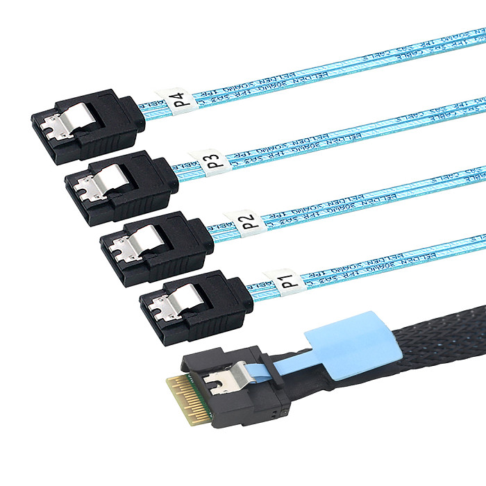 PCIe Slimline SAS SFF-8654 4i 38Pin to 4 SATA Adapter Cable Polarized Anti-Misplug Design for Server