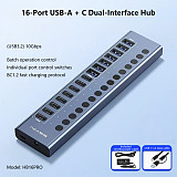Acasis USB 3.2 Hub 16 Ports with Individual On/Off Switches, 10Gbps Data Transfer USB Splitter, USB-C Port Multi-Port Expansion Dock for Keyboard, Hard Drive, Phone Charging