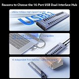 Acasis USB 3.2 Hub 16 Ports with Individual On/Off Switches, 10Gbps Data Transfer USB Splitter, USB-C Port Multi-Port Expansion Dock for Keyboard, Hard Drive, Phone Charging