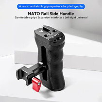 NATO Rail Quick Release Camera Side Handle Hand Grip with Top Carry Handle, Cold Shoe Expansion Bracket, Compatible with DJI Gimbal Stabilizer DSLR Mirrorless Camera 