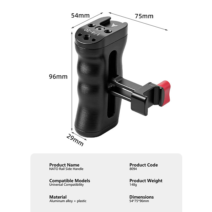 NATO Rail Quick Release Camera Side Handle Hand Grip with Top Carry Handle, Cold Shoe Expansion Bracket, Compatible with DJI Gimbal Stabilizer DSLR Mirrorless Camera