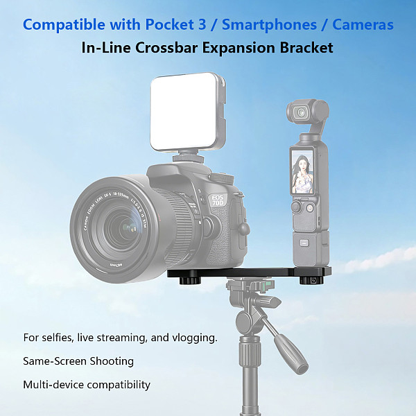Metal Horizontal Cross Bar with Arri Locating Bracket, Dual Position Handheld Support Fit for DJI Pocket 3, Smartphone, DSLR & Mirrorless Cameras
