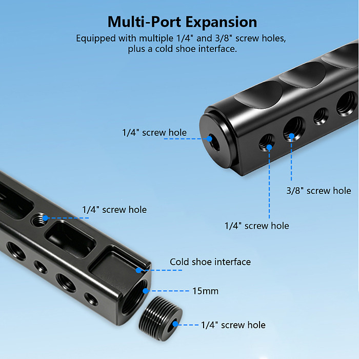 Universal Camera Top Hand Grip Handle with Cold Shoe Interface Compatible with DSLR & Mirrorless Camera Cage Rigs Multi-Port Expansion with multiple 1/4 3/8 Screw Hole