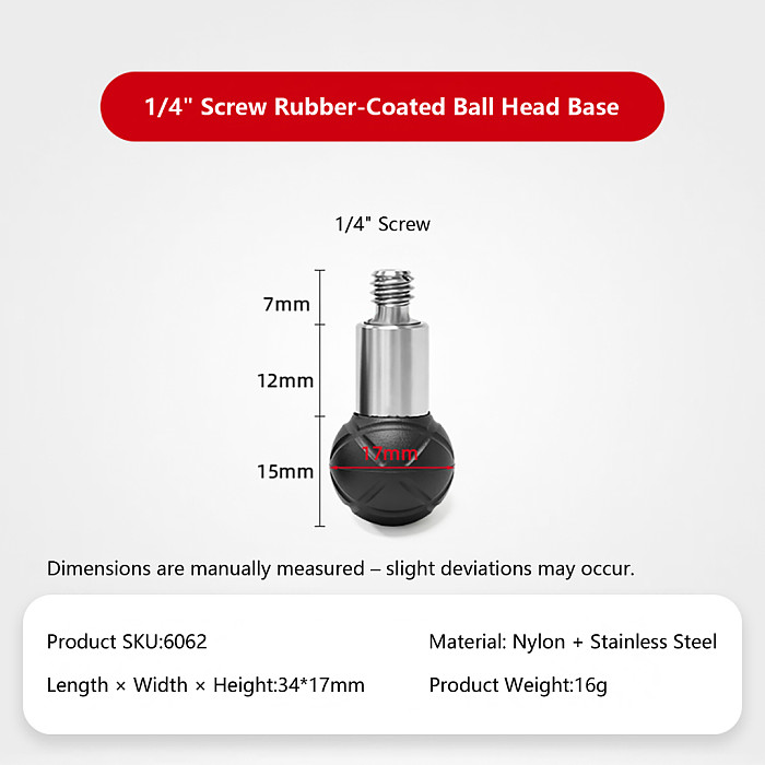 Rubber Wrapped Swivel Ball Head Car Phone Extension Mount Base with 1/4  3/8  Thread Screw Holes Camera Photography Accessory