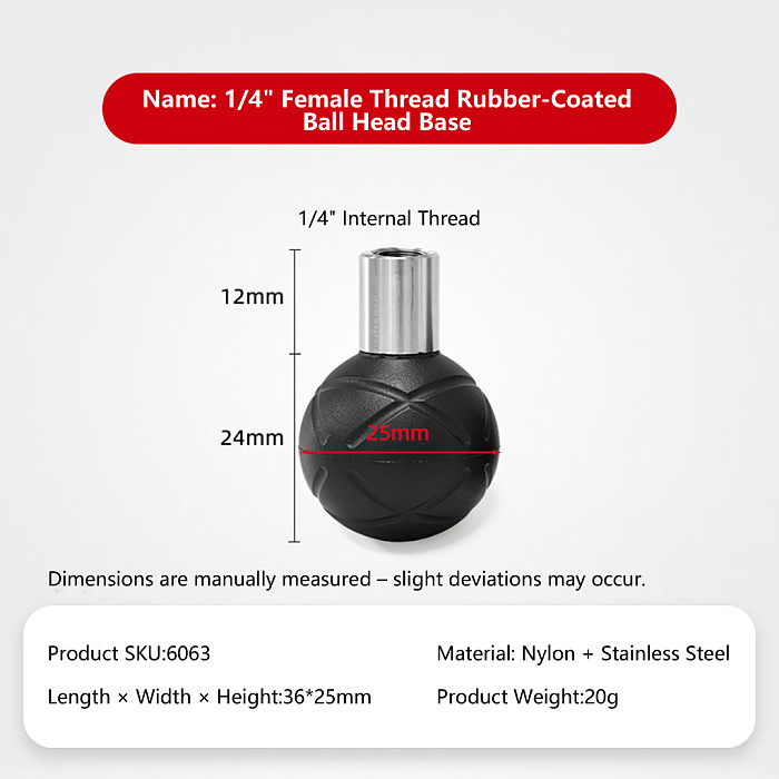 Rubber Wrapped Swivel Ball Head Car Phone Extension Mount Base with 1/4  3/8  Thread Screw Holes Camera Photography Accessory