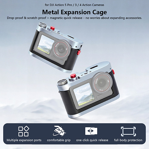 Aluminum Alloy Metal Camera Cage Frame Protective Housing, Anti-Drop Frame Case Compatible with DJI Action 5 Pro / 4 / 3 Action Cameras