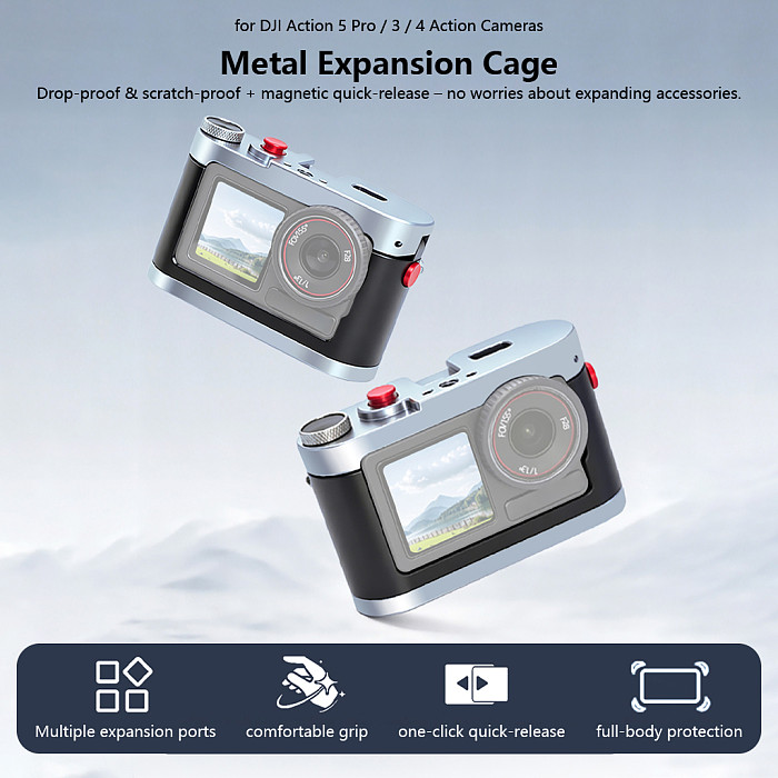 Aluminum Alloy Metal Camera Cage Frame Protective Housing, Anti-Drop Frame Case Compatible with DJI Action 5 Pro / 4 / 3 Action Cameras