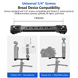 Metal Horizontal Cross Bar with Arri Locating Bracket, Dual Position Handheld Support Fit for DJI Pocket 3, Smartphone, DSLR & Mirrorless Cameras