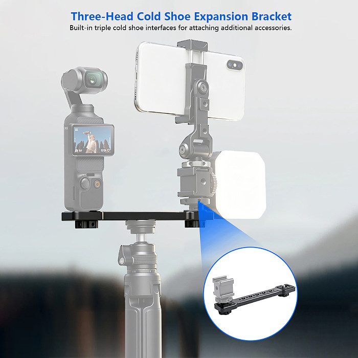Metal Horizontal Cross Bar with Arri Locating Bracket, Dual Position Handheld Support Fit for DJI Pocket 3, Smartphone, DSLR & Mirrorless Cameras