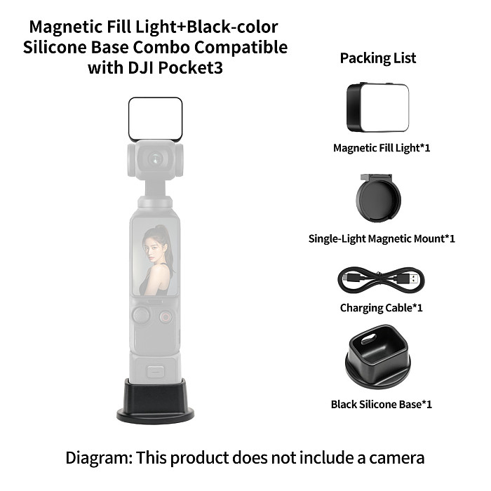 XT-XINTE Magnetic Fill Light for DJI Osmo Pocket 3 Pocket 4, Portable Vlog Video Light Brightness Levels Adjustable, Type-C Fast Charging Mini Pocket Camera Lighting Accessory