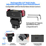 XT-XINTE Rechargeable 1/4 Screw Multi-Angle Adjustable Double-Sided Magnetic Quick Release Mount, Dual Side Magnetic Quick Detach Bracket for DJI Nano Action Camera