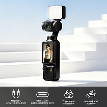 XT-XINTE Magnetic Fill Light for DJI Osmo Pocket 3 Pocket 4, Portable Vlog Video Light Brightness Levels Adjustable, Type-C Fast Charging Mini Pocket Camera Lighting Accessory