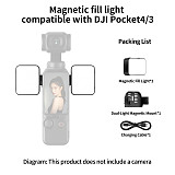XT-XINTE Magnetic Fill Light for DJI Osmo Pocket 3 Pocket 4, Portable Vlog Video Light Brightness Levels Adjustable, Type-C Fast Charging Mini Pocket Camera Lighting Accessory