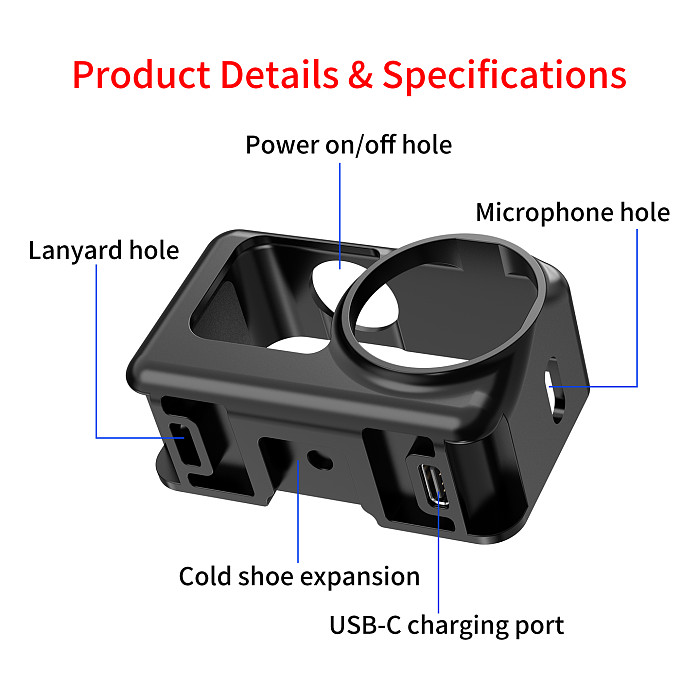 XT-XINTE Magnetic Protective Frame for DJI Osmo Nano, Dual Cold Shoe Camera Cage, USB-C Charging Vertical Horizontal Mount