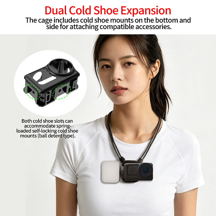 XT-XINTE Magnetic Protective Frame for DJI Osmo Nano, Dual Cold Shoe Camera Cage, USB-C Charging Vertical Horizontal Mount