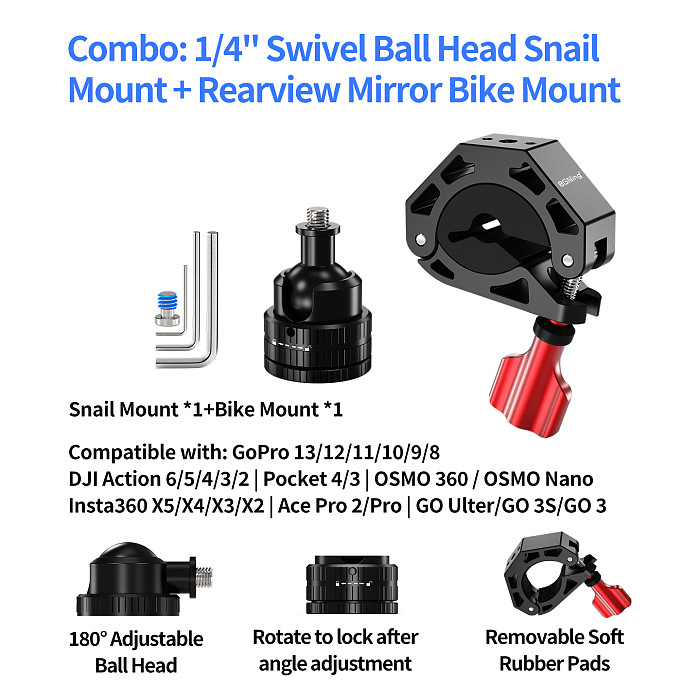 XT-XINTE 22mm Aluminum Ball Head, 1/4  Screw & Expansion Hole, ARRI-Standard Locating Mount for 1/4  Devices Compatible with DJI OSMO 360 II/Insta360 X6/GOPRO Action Camera Fixed Expansion Accessories
