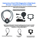 XT-XINTE Immersive Magnetic Neck Bracket & Extension Cage Kit Compatible with DJI Osmo Pocket 4/3, Hands-Free Vlog Neck Strap with  Silicone Neck Ring