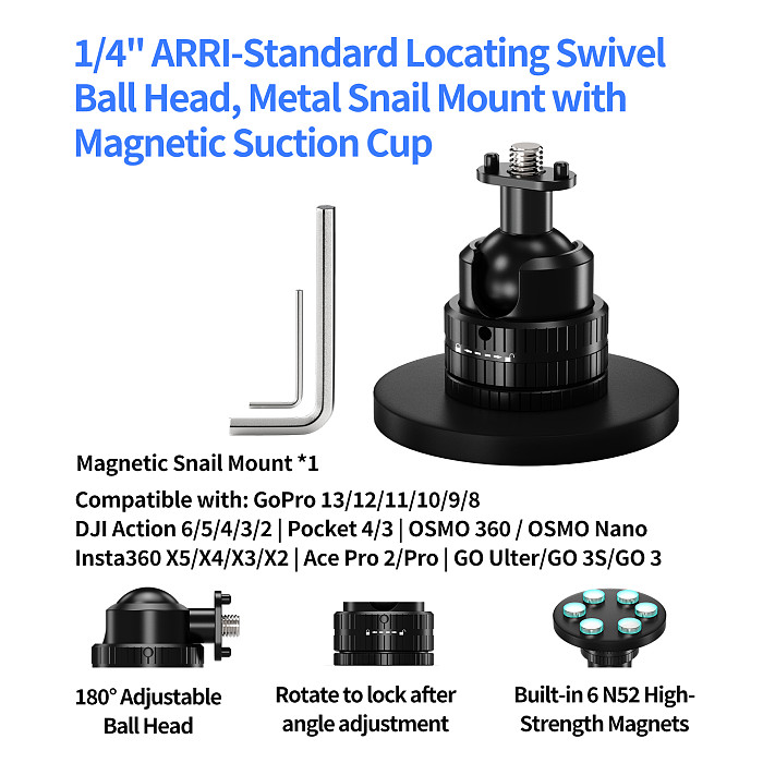 XT-XINTE Aluminum Alloy 22mm Ball Head  Mount with 1/4  Screw & Extension Port compatible with DJI Pocket 3/4 For GoPro FOR Insta360 X5 & Smartphone Clips