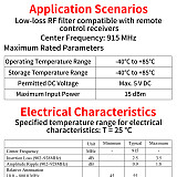 XT-XINTE 915MHz RFID Receiver Bandpass Filter with 902-928MHz Bandwidth and SMA Interface