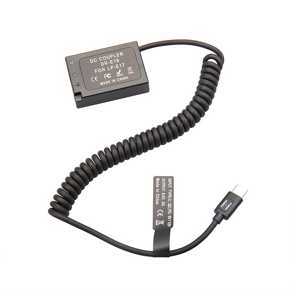 Type-C PD Dummy Battery LP-E17/E18 for Canon RP R8 R10 R50 200D Spring Cable