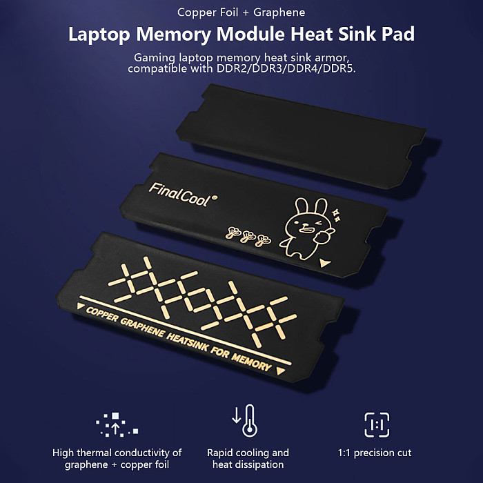2PCS FinalCool DDR4 DDR5 RAM Heatsink Graphene Copper Foil Thermal Pad for Laptop
